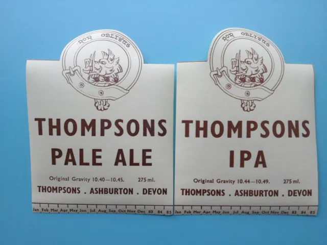 THOMPSON'S Brewery ASHBURTON Devon IPA + PALE ALE Beer Bottle Label 1983 MINT