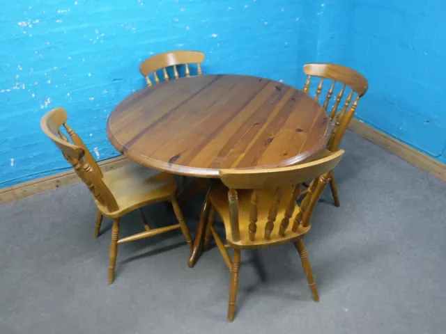 Solid Chunky Round Dining Table And 4 Chunky Chairs - Visit Our Warehouse