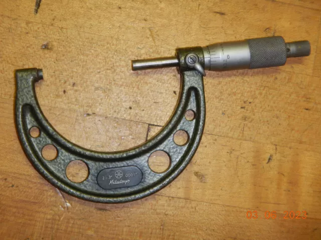 Older Mitutoyo 103-217 2-3" Micrometer W/ Carbide Faces Vernier Scale