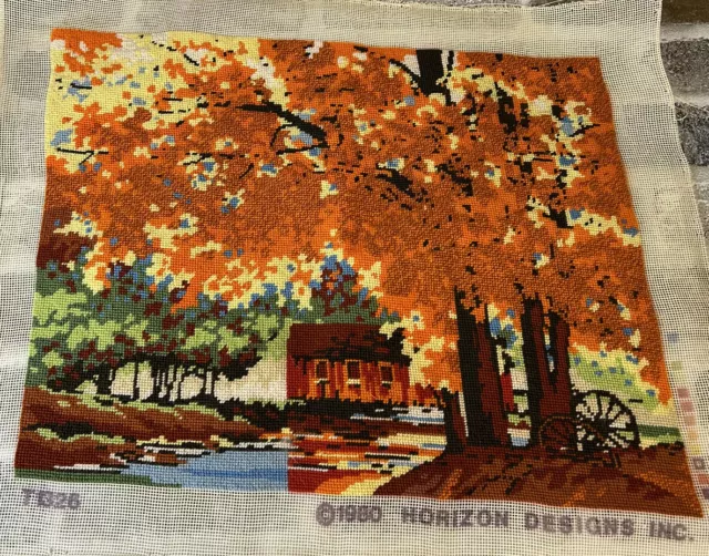 Horizon Designs T1326 Fall Tree Scene 1980 punta de aguja terminada
