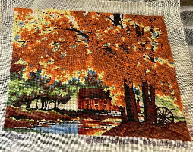 Horizon Designs T1326 Fall Tree Scene 1980 punta de aguja terminada