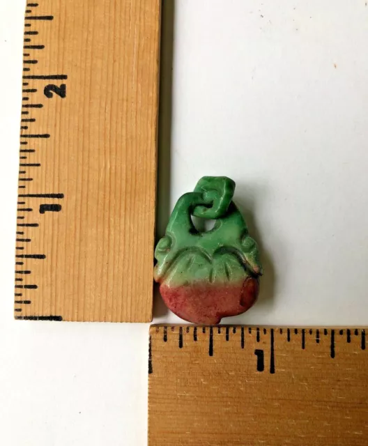 VINTAGE Pendant Carved Green/Rust Stone Bead With Link Oriental  - NEW