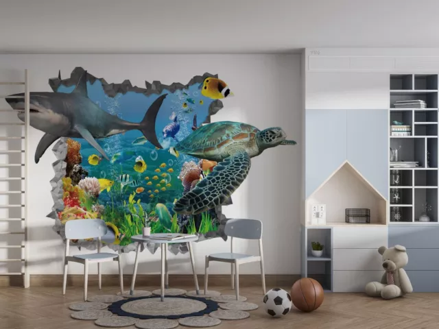 3D Underwater World Coral Shark Blue Wallpaper Wall Murals Removable Wallpaper 9