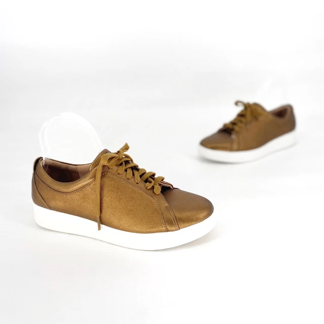Fit Flop Rally Bronze Metallic Womens Sneakers 8.5 Leather Shoes New Comfort