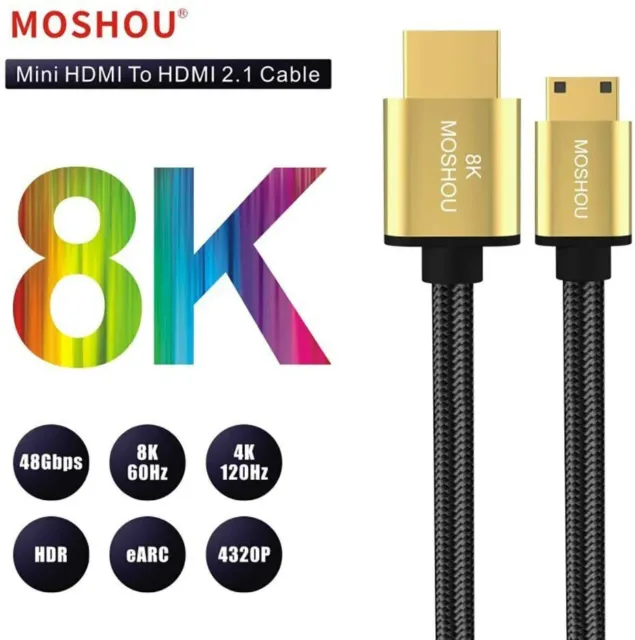 Câble 8K Mini HDMI Vers HDMI 2.1, 8K@60HZ 4K@120HZ 48 Gbit/s eARC HDR10,  1.50 m