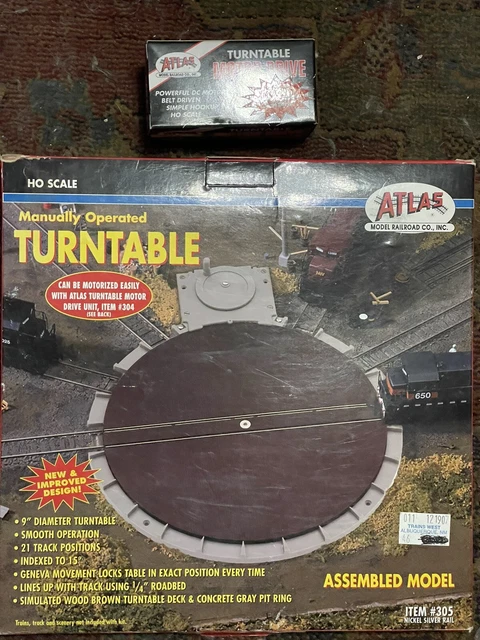Atlas  Railroad 9" Turntable Manual W/ Motor 21 Track Positions HO Scale