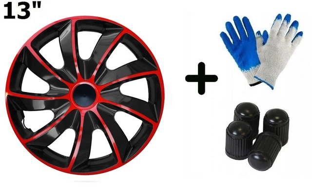 13" QUAD BICOLOR RED wheel TRIMS car covers HUB CAPS set of 4 | 3580