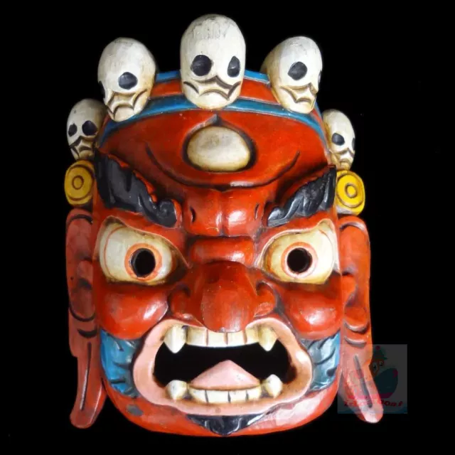 China Wood Hand Carved Painted Tibetan Buddhism NUO MASK Walldecor Art- Mahakala