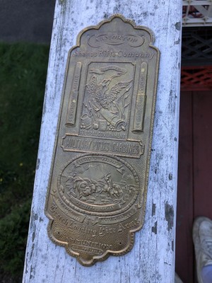 Antique Vintage Armory of Sharps Rifle Company Door Push Plate Sign Tin Brass