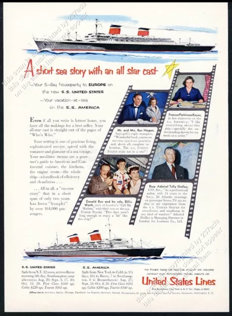 1954 SS United States ship Ben Hogan photo US Lines travel vintage print ad