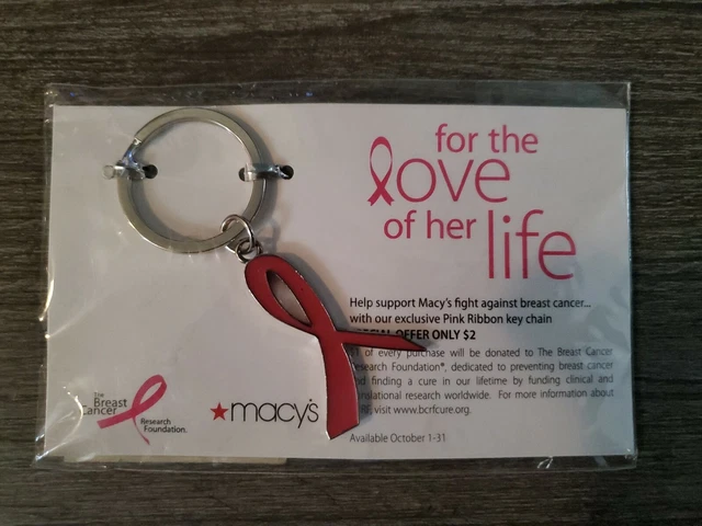 Pink Ribbon Breast Cancer Support Key Chain Purse, or Backpack Charm From Macy's