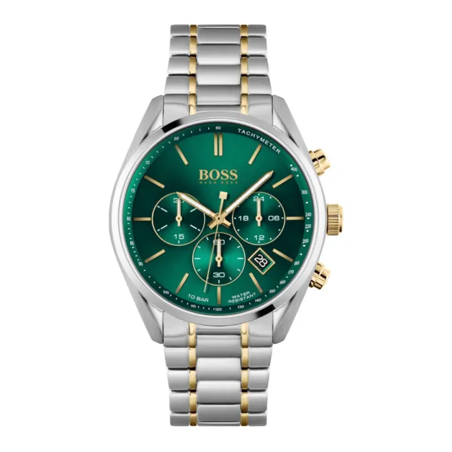 New Hugo Boss Hb1513878 Champion  Silver Gold & Green Tone Men's Watch