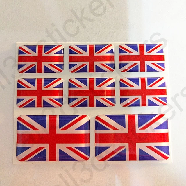 Biomar Labs 4 x 50 mm Autocollants 3D en Silicone UK Royaume-Uni Royaume Union Jack Drapeau Argent Noir pour enjoliveurs, Cache-moyeux, Cache -moyeux de Roue A 10850
