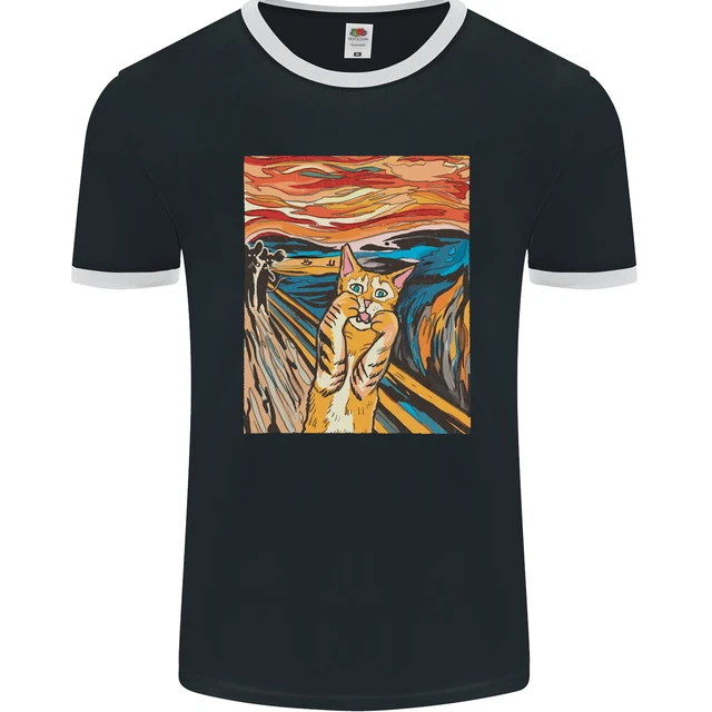 Cat Scream Painting Parody Mens Ringer T-Shirt FotL
