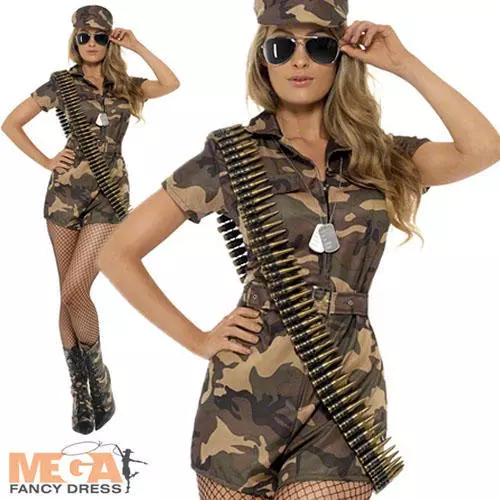 SEXY ARMY SHORTS Jumpsuit Fancy Dress Ladies Military Army Uniform