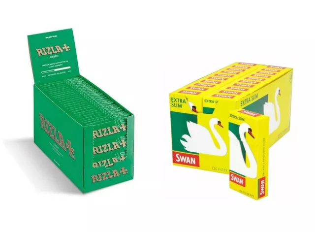 600 Rizla Green Reg Rolling Papers and 600 Swan Extra Slim Filter Tips CHEAPEST