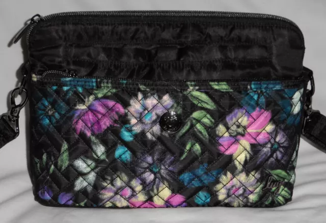 Quilted Crossbody Bag Purse Midnight Bloom Black Floral Print - Lug Pirouette