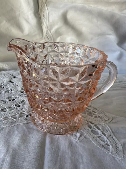 Vintage Jeanette Pink Depression Glass Holiday Buttons And Bows Creamer Pitcher