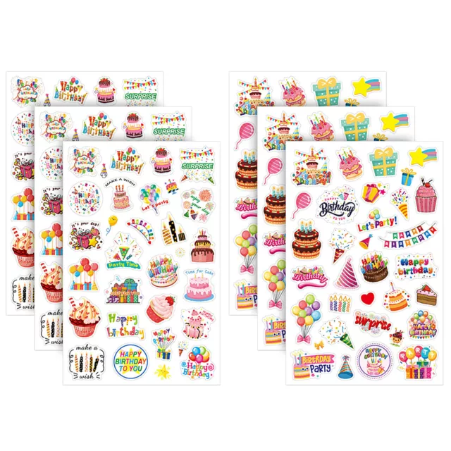 6sheets Birthday Sticker Party Decoration PVC For Kids DIY Craft Self Adhesive