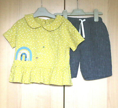 Next Girls Yellow Spot Peplum Tunic Top  & Blue Shorts Age 3-4 Years BNWT