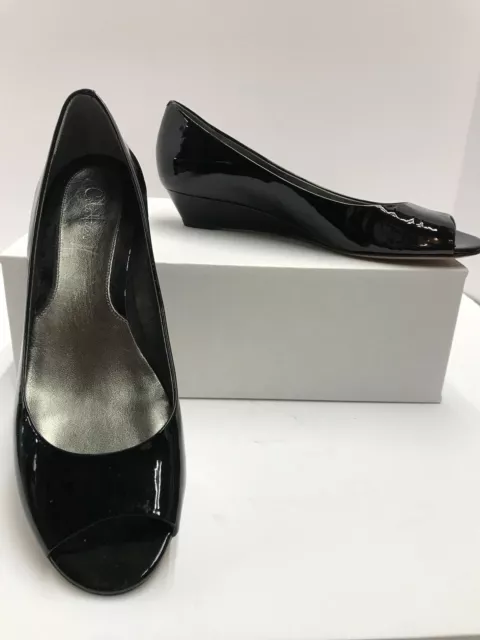 Cole Haan Size 9B Black Patent Open Toe Wedge Shoe