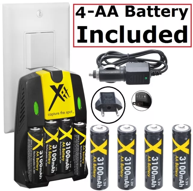 4AA Battery+AC/DC Charger + EURO Adapter Sanyo VPC-S880