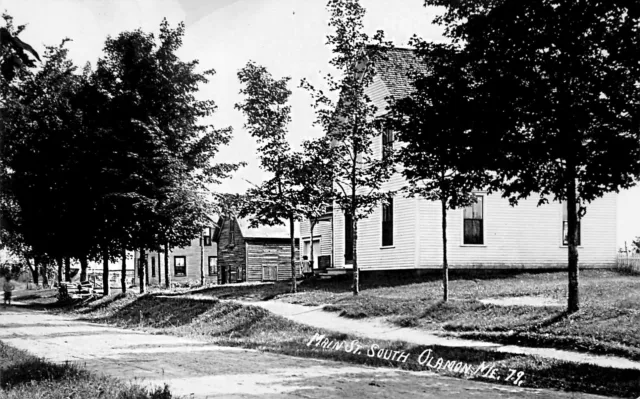 Olamon ME Main Street South Dirt Street Houses In 1938, Real Photo Postcard