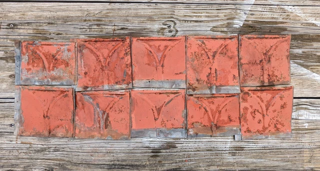 10 Rustic Antique Tin Metal Ceiling Tiles-Architectural   9" x 8" D.I.Y