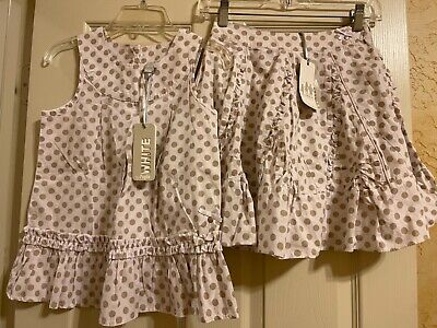 NWT White by Paglie Girls 2 Piece Outfit Top & Skirt Size 140 or 9