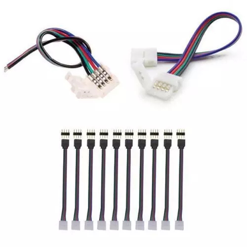 10mm 4 Pin RGB LED Strip Light Connector Snap Clip Adapter Coupler to Wire PCB