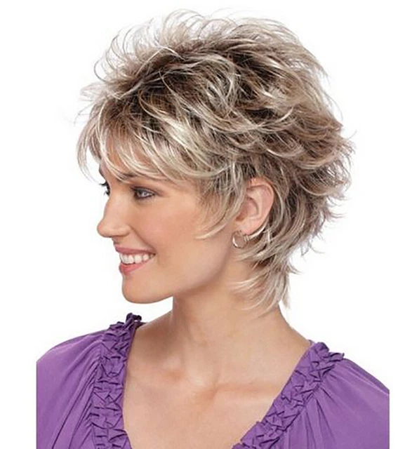 Fashion Wig Short Haircut Curly Color Gradient  Wigs Short Synthetic