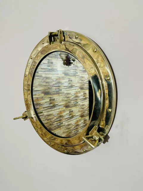 17 " Bullauge Spiegel ~ Antik Messing Oberfläche ~ Groß Nautisch Kabine Wand