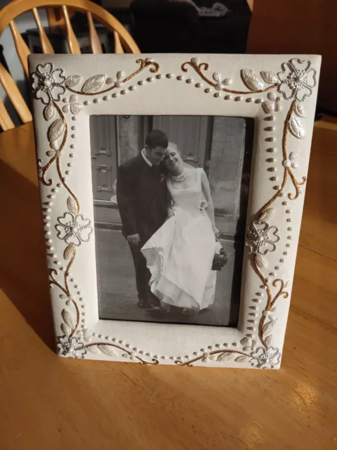 Lovely Wedding Bridal Shower Picture Portrait Photo Frame - Ivory, Gold, Silver