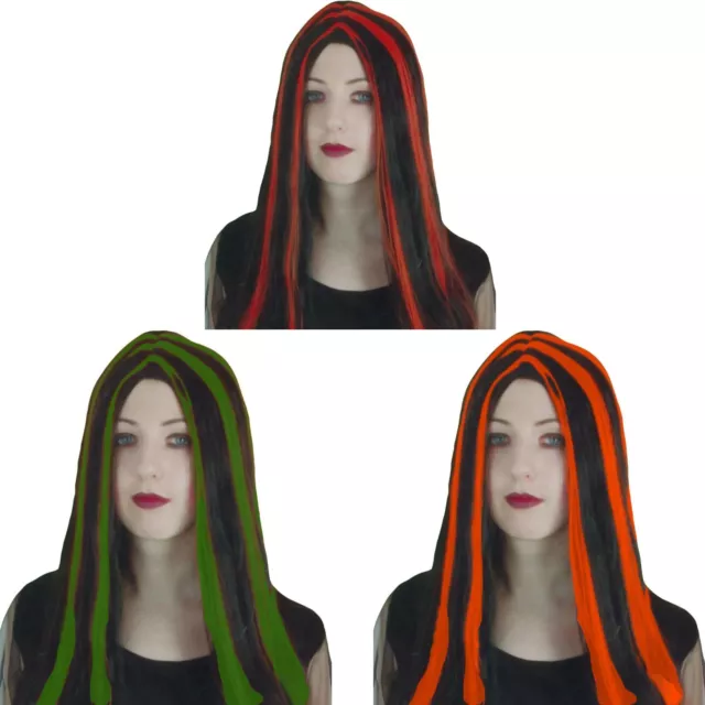 Ladies Assorted Color Witch Devil Halloween Long Wig Fancy Dress Horror Costume