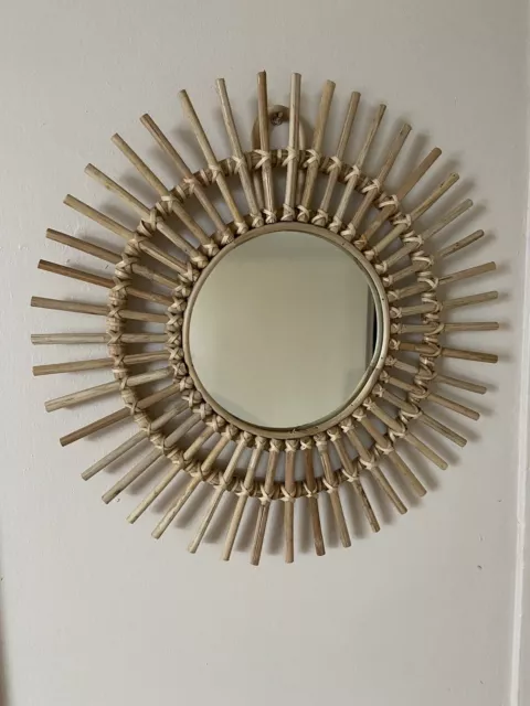 Wicker Woven Wall Hanging Mirror Vintage Rattan Mirror Star Burst Look Handmade