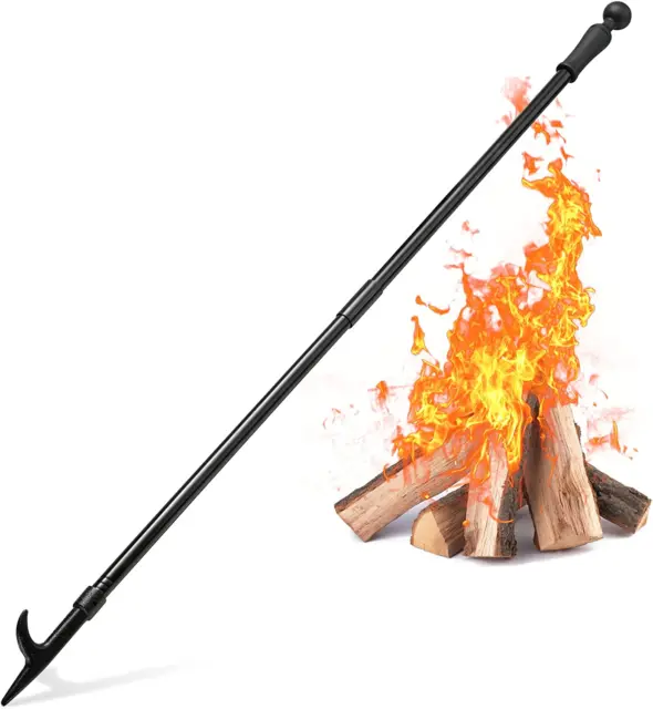 46'' Fireplace Poker Camping Fire Pit Outdoor Campfire Tools Accessories Black