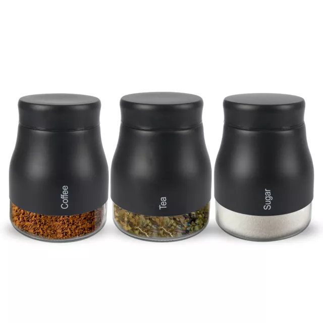 Set of 3 Food Canister Storage Pots Tea Coffee Sugar Jar Caddy Kitchen Storage