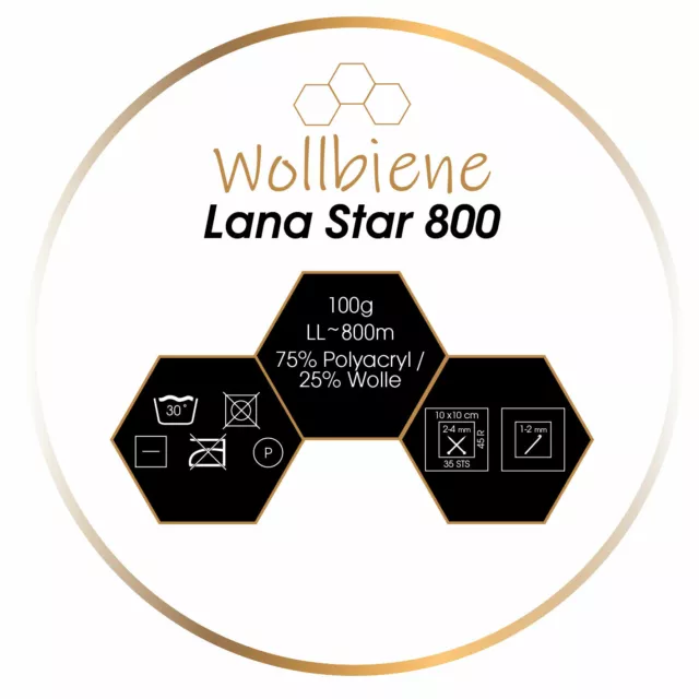 Abeja lana Lana Star 800 25% lana 5x100g fantástica abeja lana monocolor 2