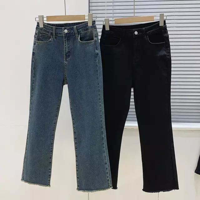 Femme Rétro Jean Légère Évasé Pantalon Court Ceinture- à Taille Basse