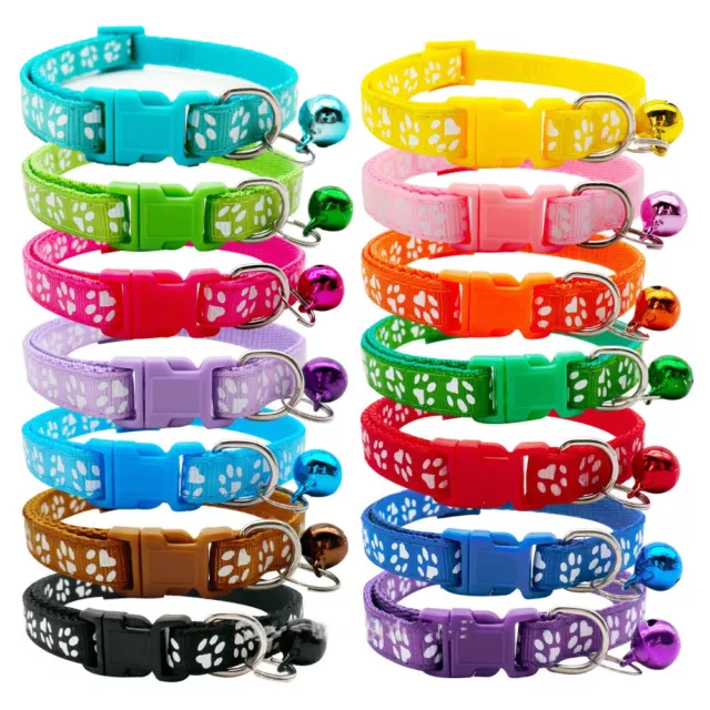 Paw Print Adjustable Kitten Puppy Collar With Bell - 19 - 32cm