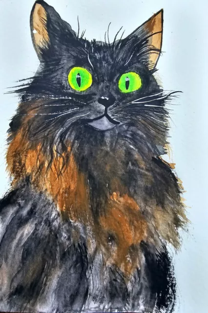 Black Cat Watercolor Painting - Original Art for Your Wall - Animal Portrait