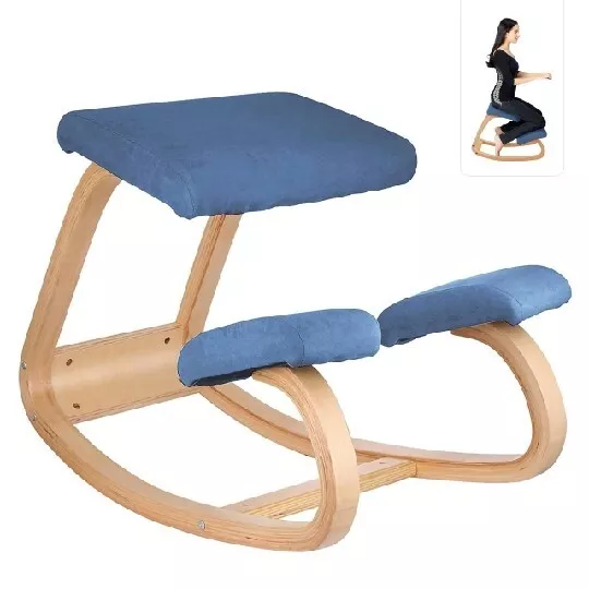 Ergonomic Kneeling Chair Wthick Cushion Rocking Wood Kneel Stool Improve Posture