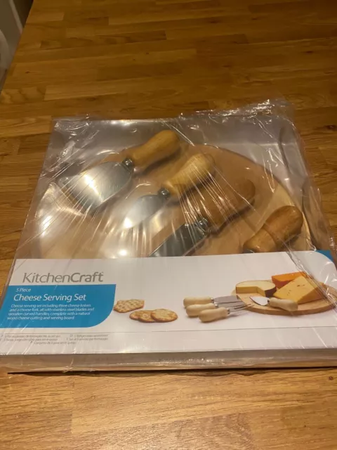KitchenCraft New Round Wooden Cheese Board & Knife Serving Set