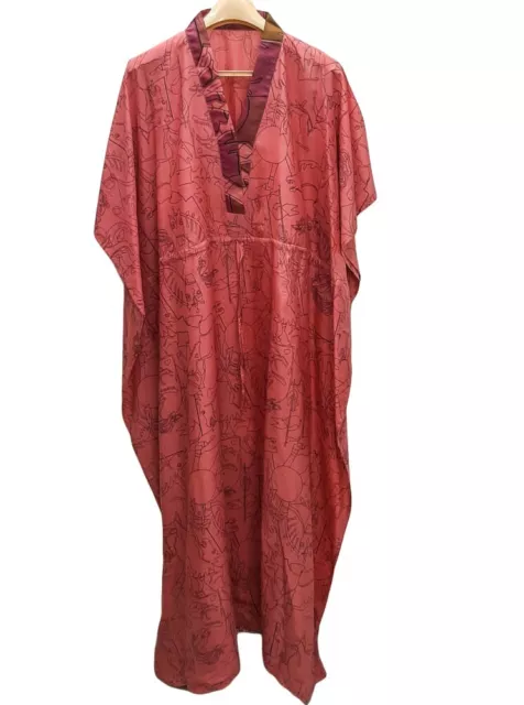 Pure Silk Kaftan  GrayRobe Dress Long Woman Gown Maxi Tunic Robes KFN1867