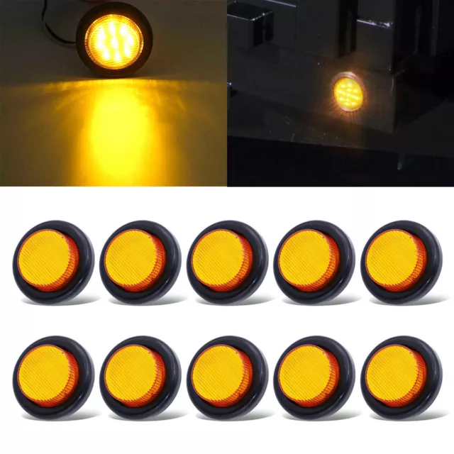 10X Amber 2" Round LED Side Marker Clearance Lights Boat Trailer Truck Turn Lamp