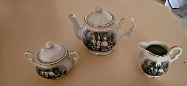 Vintage Avon German Teapot Creamer And Sugar bowl Crown Bavaria Porcelain