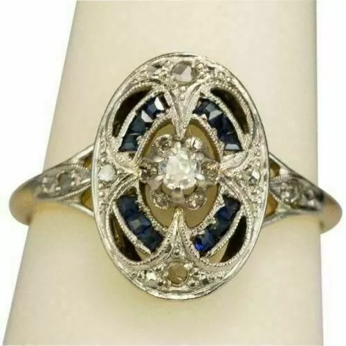 Art Deco Style 2Ct Round Cut Lab-Created Diamond & Sapphire Women Ring In Silver