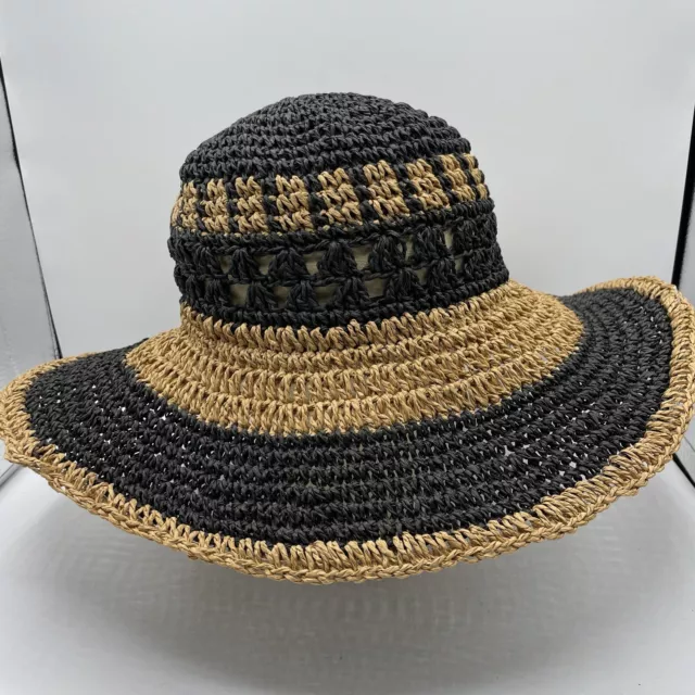 Oneill Floppy Summer Hat Womens One Size Straw Beach Sun Shade Tan Black Boho