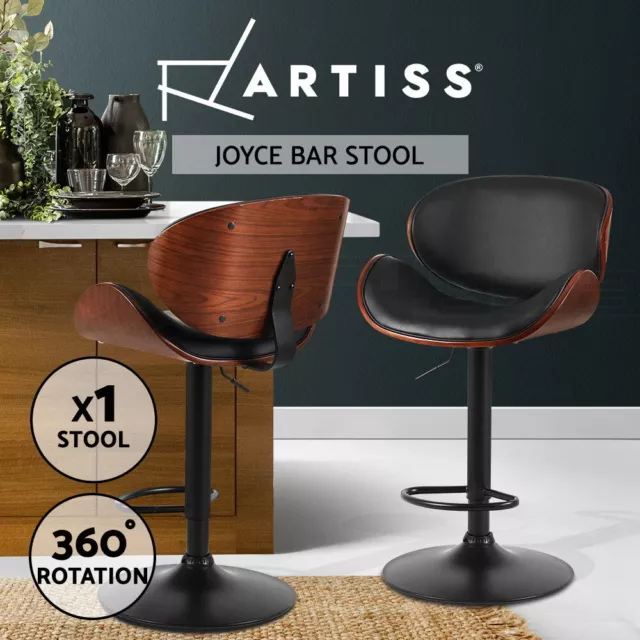 Artiss Bar Stools Kitchen Dining Chairs Gas Lift Stool Leather Padded Black