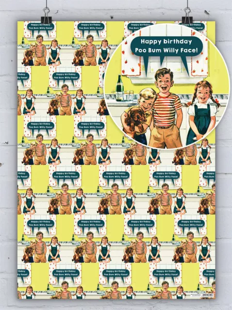 Birthday Wrapping Paper Gift Wrap RUDE Retro Funny Cheeky Present Silly Humour